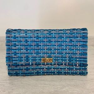 Woven Blue Clutch with Gold Clasp